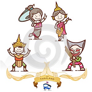 Cartoon Thai style, character of Thailand culture, vector cartoon