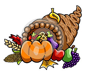 Cartoon Thanksgiving Basket of Fruit and Vegetables