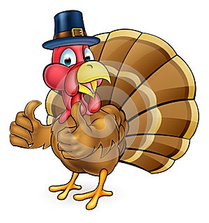 Cartoon Thanksgiving Turkey Bird in Pilgrims Hat photo