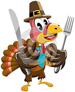 Cartoon Thanksgiving Turkey Fork Knife