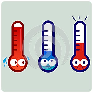 Cartoon thermometer characters. Vector illustration