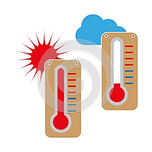 Cartoon thermometers sign. Cartoon thermometers. Different weather. Icon for medical design. Vector illustration.