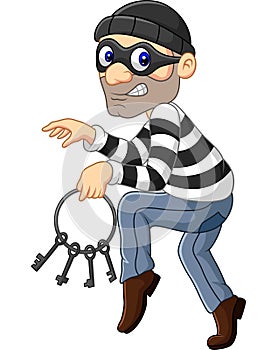 Cartoon thief carrying a bunch of skeleton keys