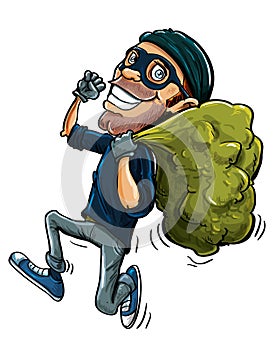 Cartoon thief running with a bag of stolen goods photo