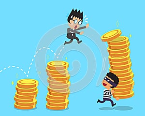 Cartoon a thief stealing money from businessman