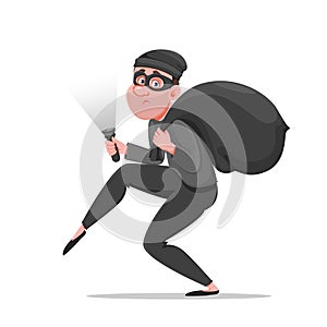 Cartoon thief walking carefully. Funny burglar