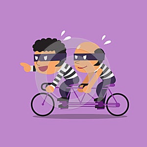 Cartoon thieves ride tandem bicycle