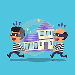 Cartoon thieves stealing a house