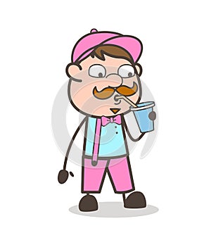 Cartoon Thirsty Worker Drinking Energy-Drink Vector Illustration