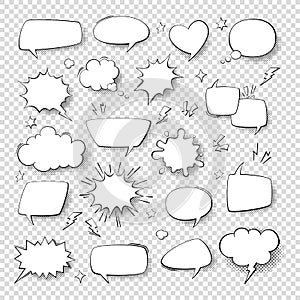 Diseno de pintura pensamiento burbuja colocar. cómico vacío hablar a discurso o nubes divertido discusión un mensaje simbolos 