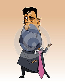 Cartoon thoughtful man in a suit standing and considers