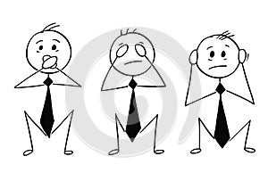 Cartoon of Three Wise Businessmen Who See, Hear and Speak no Evi