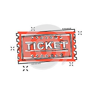 Cartoon ticket icon in comic style. Admit one illustration pict