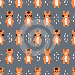 Cartoon tiger. Seamless pattern. Scandinavian style.