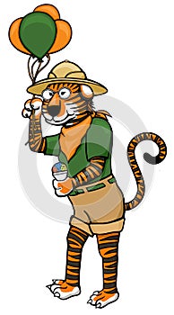 cartoon tiger zookeeper with snow cone