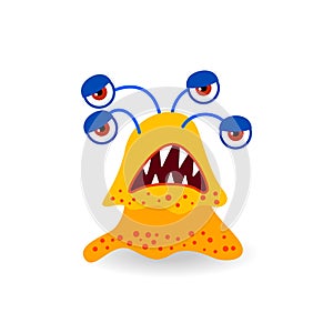 Cartoon tired yellow four-eyed monster