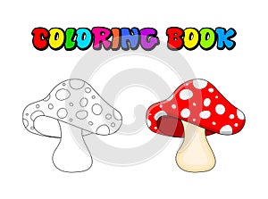 Cartoon toadstool coloring book isolated on white background
