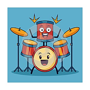 Cartoon Tom Tom Drum Stack with Smiling Faces
