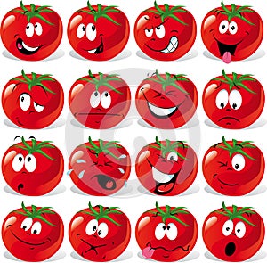 Cartoon tomato with many expressions