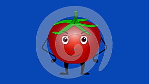 Cartoon tomato talking loop on the blue screen. Vegetable animation on isolated background.