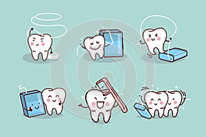 Cartoon tooth with dental floss