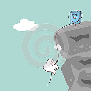 Cartoon tooth with dental floss