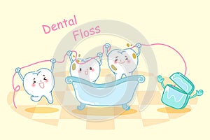 Cartoon tooth with dental floss