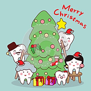 Cartoon tooth family celebrate Christmas