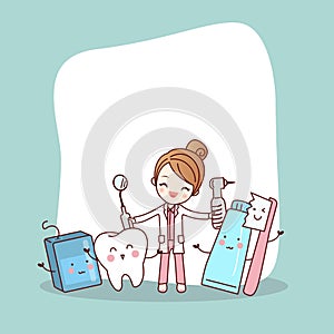 Cartoon tooth friend with dentist