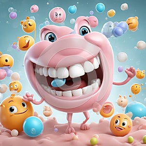 Cartoon Tooth Grins With Bubbles