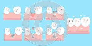 Cartoon tooth implant smile happily