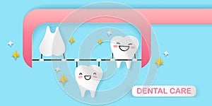 Cartoon tooth playing dental floss