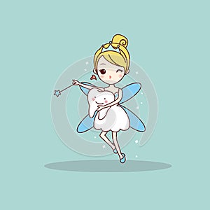 Cartoon tooth with tooth fairy