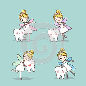 Cartoon tooth with tooth fairy