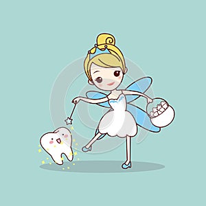 Cartoon tooth with tooth fairy