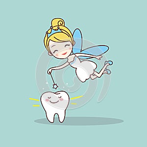 Cartoon tooth with tooth fairy