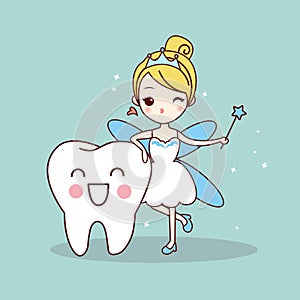 Cartoon tooth with tooth fairy photo