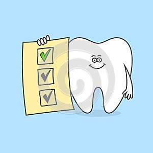 Cartoon tooth with uncompleted to do list.
