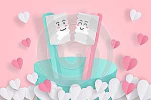 Cartoon toothbrush kiss toghter photo