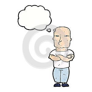 cartoon tough guy with thought bubble