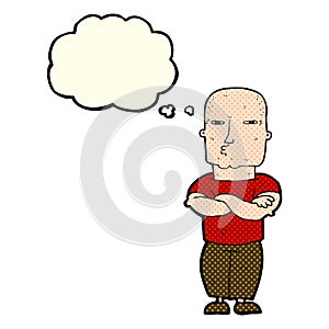 cartoon tough guy with thought bubble