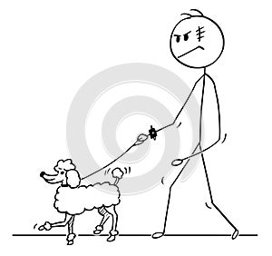 Cartoon of Tough Man Walking With Poodle Dog on a Leash