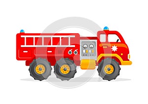 Cartoon Toy Firetruck Vector Illustration. Red Firefighter Car.