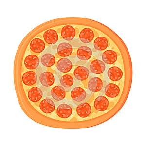 Cartoon traditional italian pepperoni pizza illustration. Fast food, junkfood concept. Isolated on white background.