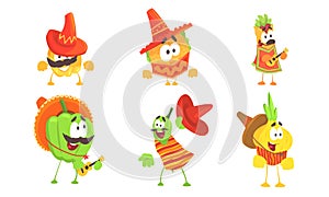 Cartoon traditional mexican food. Set of vector illustrations.