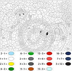 Cartoon traffic light and car. Color by number educational game