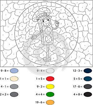 Cartoon traffic light. Color by number educational game for kids