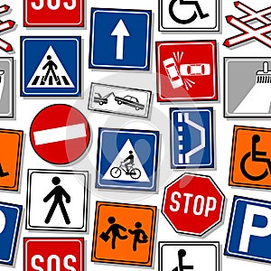 Cartoon Traffic Signs Seamless Pattern