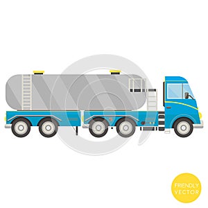 Cartoon transport. Tank truck illustration. View from side.