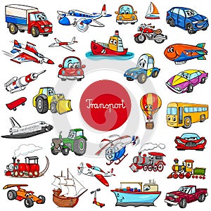 Cartoon transportation vehicle characters big set